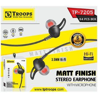 TP TROOPS 7205 MATT FINISH STEREO EARPHONE BassBuds X1 in-Ear Wired Earphones with Extra Bass Driver and HD Sound