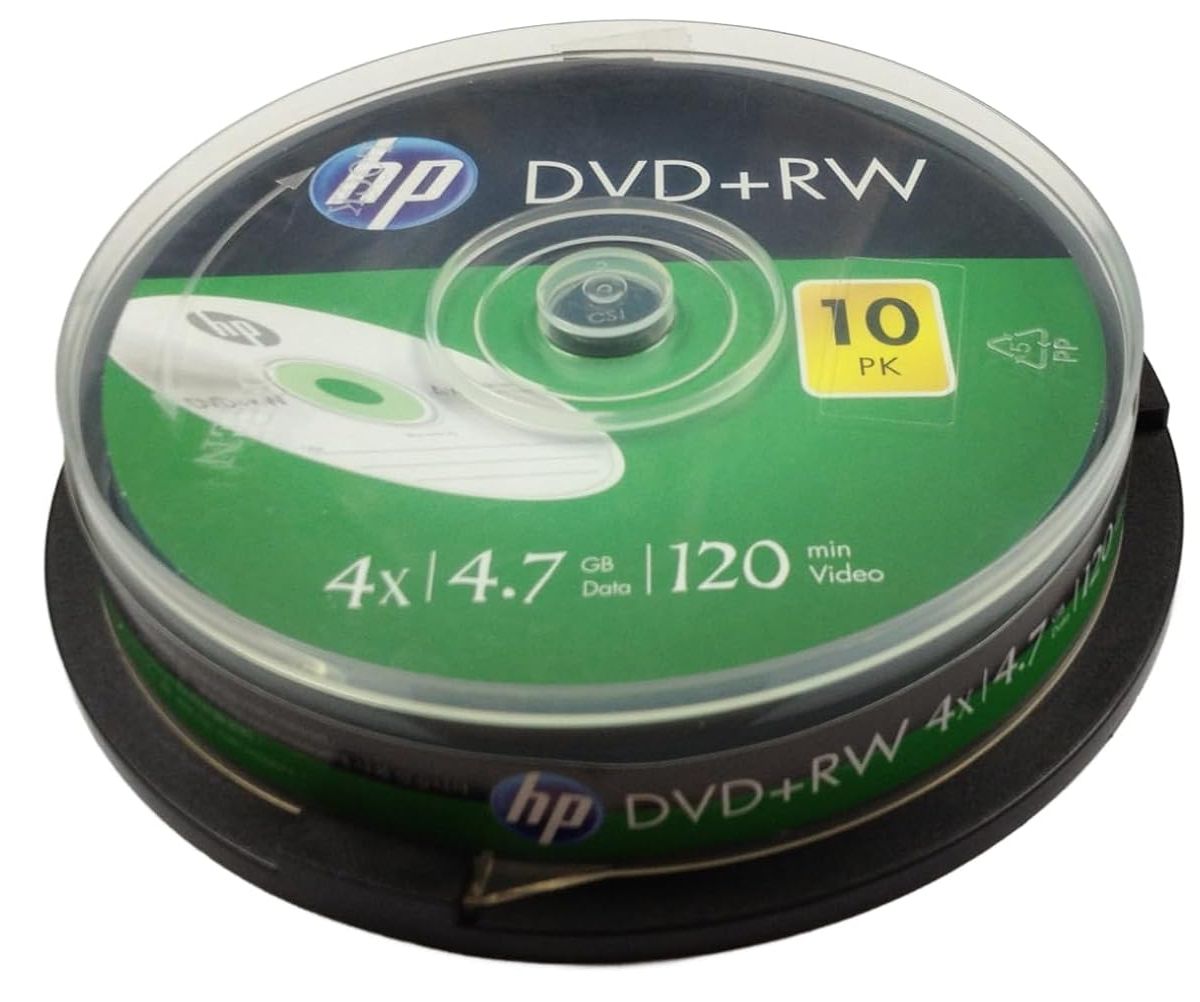 HP DVD+RW 4.7GB Premium Rewritable Blank Digital Versatile Disc Cake Box 4X Speed (Pack of 10 Cake Box)