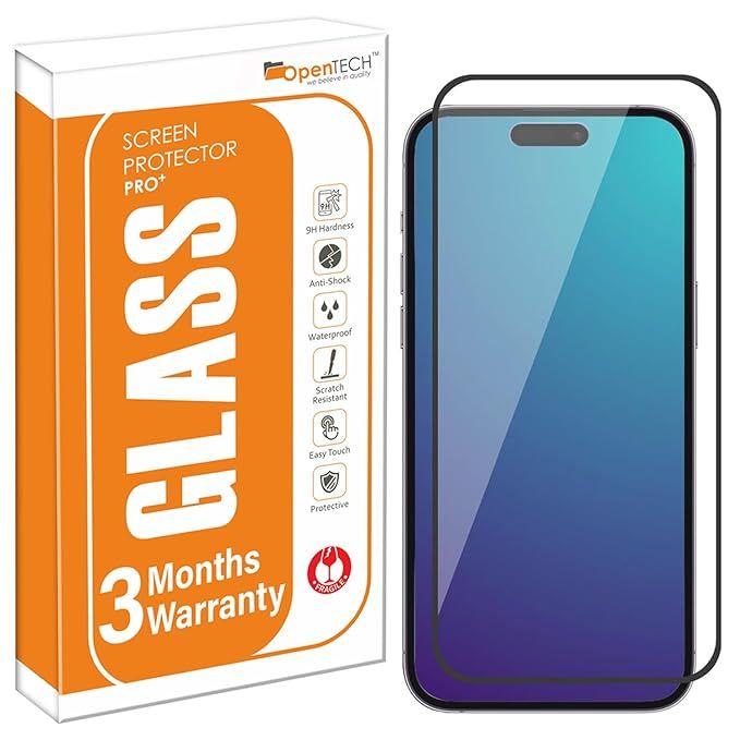 OpenTech® Military-Grade Premium Tempered Glass Screen Protector for iPhone 15 Pro with Edge to Edge Coverage - Case Friendly, Anti-scratch and Bubble free installation kit
