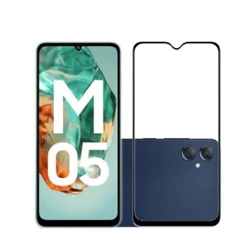 Solimo Screen Guard Tempered Full Screen Protector Edge Coverage Screen Protector for Samsung m05 Bubble Free Application | 9H Surface Hardness Tempered Glass (Pack of 1). Clear