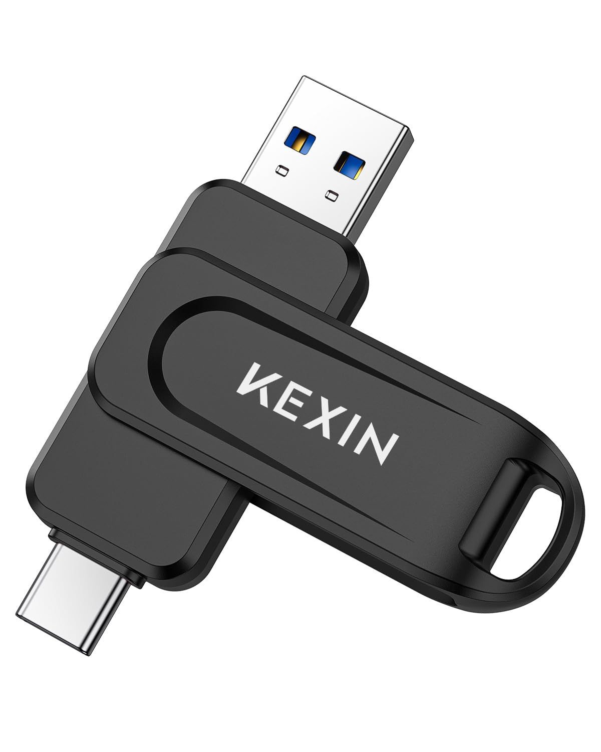 KEXIN Dual 64GB USB 3.0 Pen Drive Flash Drive 100MB/s Swivel USB-A & Type-C Memory Stick for Smartphone Tablet iPhone 15/16 Car Game Console, Black 64GB