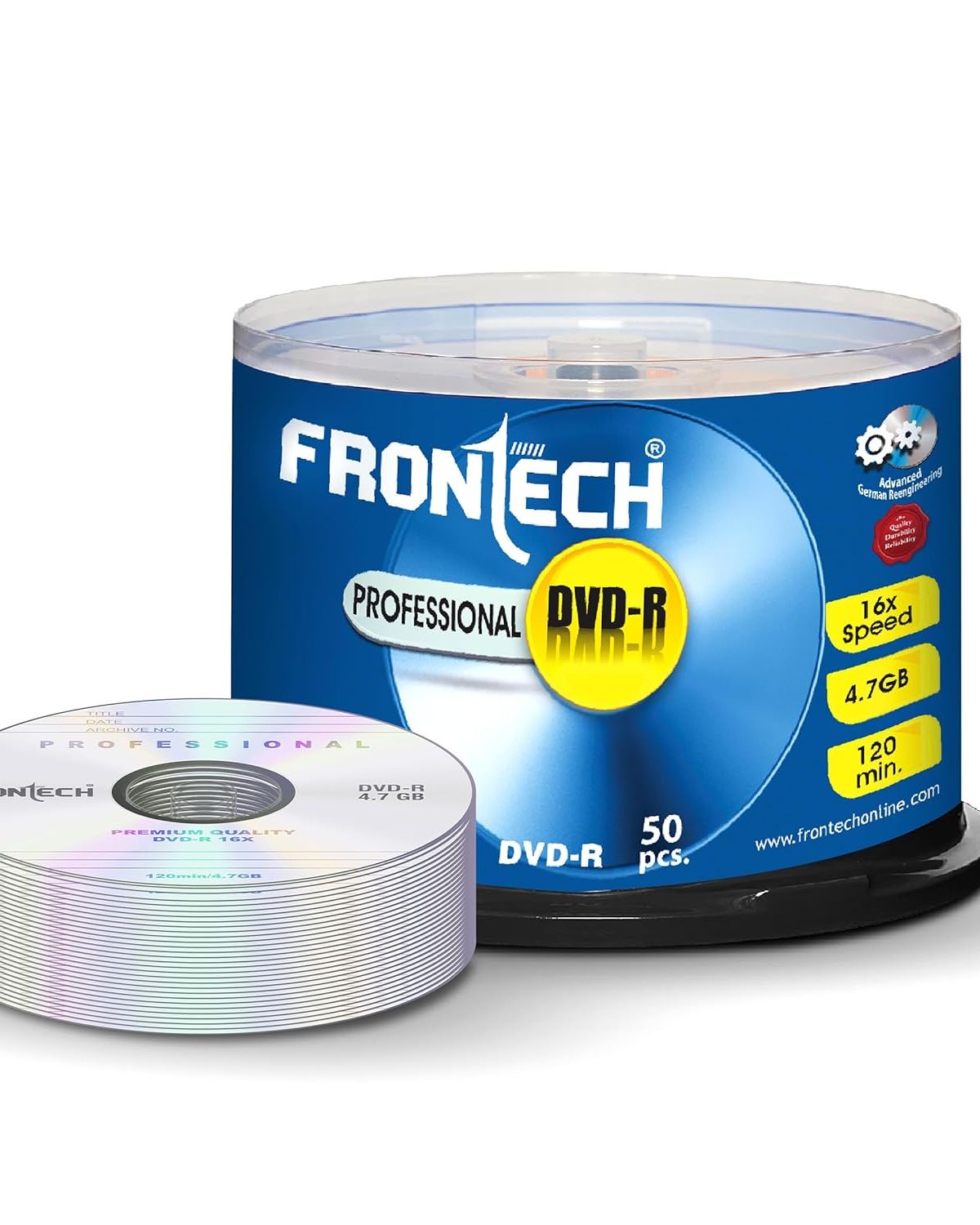 Frontech Blank DVD-R 4.7 GB 16X Speed Digital Disk - Pack of 50, Professional DVD with Advanced German Technology (DVD-0003)
