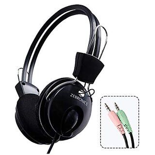 Product Zebronics Zeb Pleasant Wired Over Ear Wired Headphones with Mic (Black). Image