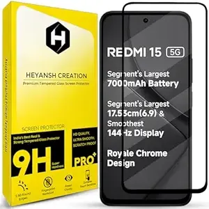Product Tempered Glass Screen Protector Compatible for Redmi 15 5G / Redmi 15 / Poco M7 Plus 5G with Edge to Edge Coverage and Easy Installation Kit Image
