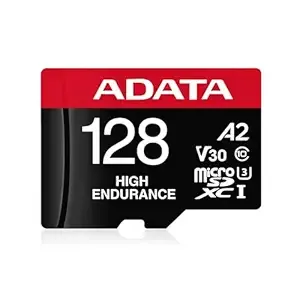 Product ADATA High Endurance 128GB microSDXC UHS-I Memory Card with Adapter, V30, A2, U3, Class 10, Up to 100MB/s Read & 85MB/s Write, 4K Ultra HD Recording for Dashcams, CCTV, Action Cameras, Drones, Phones Image