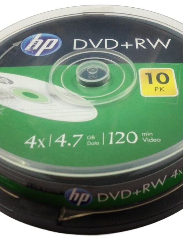Product HP DVD+RW 4.7GB Premium Rewritable Blank Digital Versatile Disc Cake Box 4X Speed (Pack of 10 Cake Box) Image