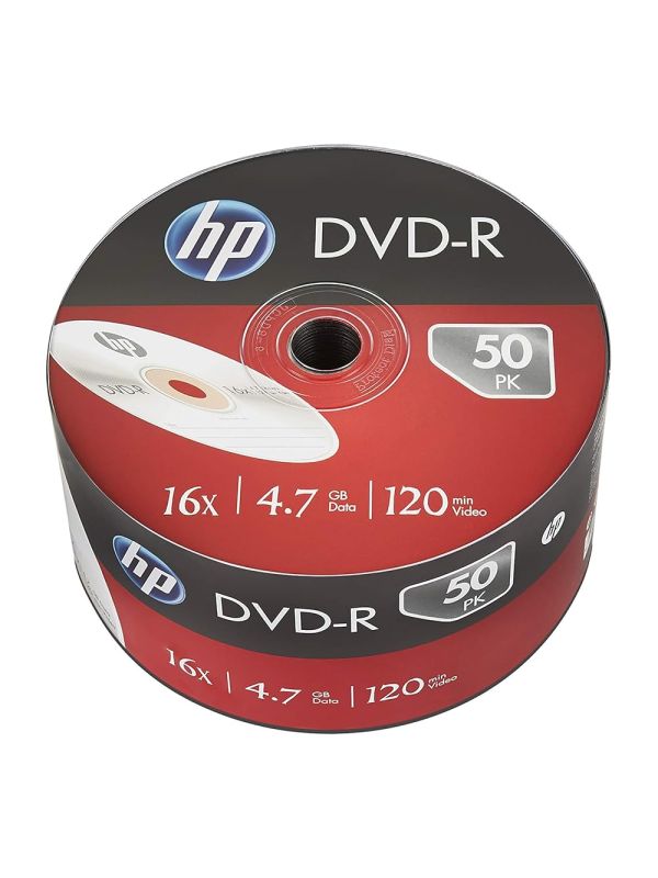 Product HP DVD-R 4.7GB Recordable Blank Digital Versatile Disc Shrink Wrap 16x Speed (Pack of 50) Image