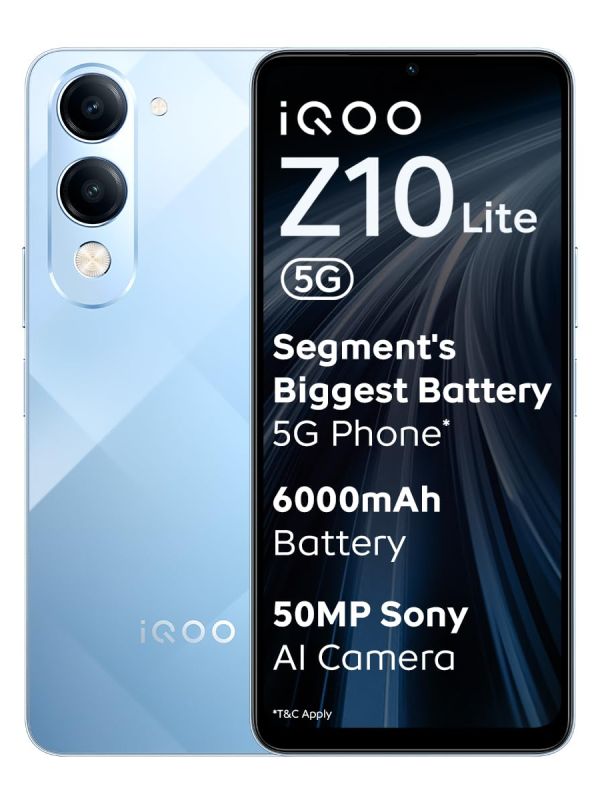 Product iQOO Z10 Lite 5G (Titanium Blue, 4GB RAM, 128GB Storage) | 6000 mAh Battery | Dimensity 6300 5G Processor with 433K+* AnTuTu Score | IP64 Rated & Military Grade Shock-Resistance* Image