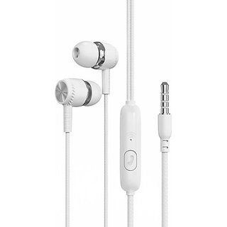 Product SPN Wired Earphone Handsfree with Mic Wired, 10mm Driver, 3.5mm Jack (White) Image