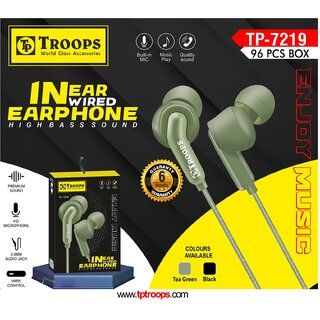 Product TP TROOPS 7219 Wired in-Ear Earphones with Mic, Ultra Deep Bass Metal Sound Chamber Image
