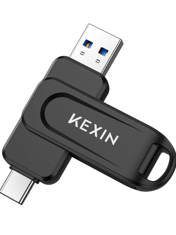 Product KEXIN Dual 64GB USB 3.0 Pen Drive Flash Drive 100MB/s Swivel USB-A & Type-C Memory Stick for Smartphone Tablet iPhone 15/16 Car Game Console, Black 64GB Image