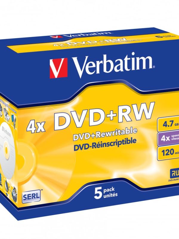 Product Verbatim 43229 Blank DVD+RW 4X Disc in Non Print Jewel Case (Pack of 5) Image